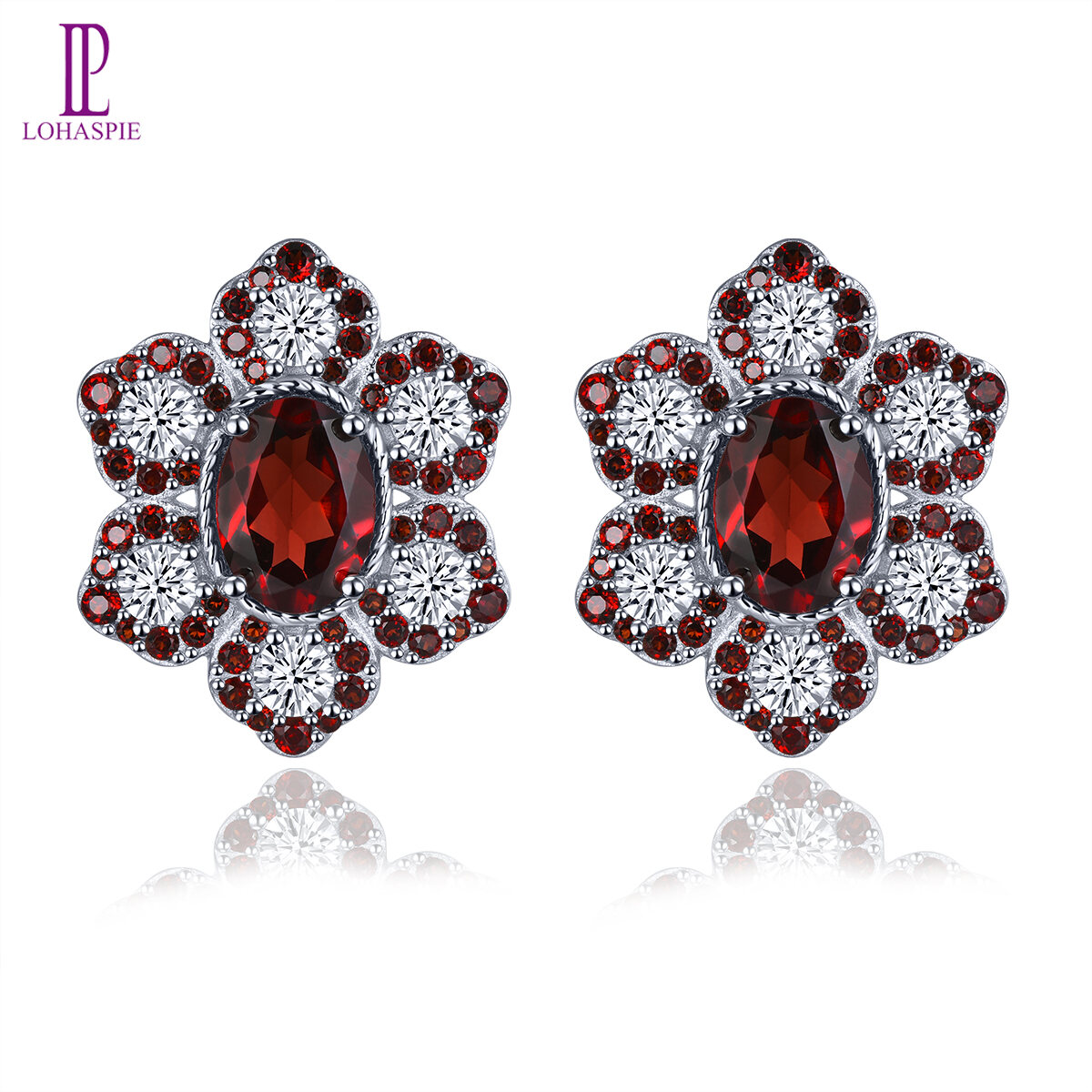 Lohaspie Jewelry Genuine Garnet Earrings Real 8 Carats Garnet Citrine Stone Original Clip Earrings Natural Garnet Clip Earrings Multicolor Gemstone Garnet Earring For Women Jewelry