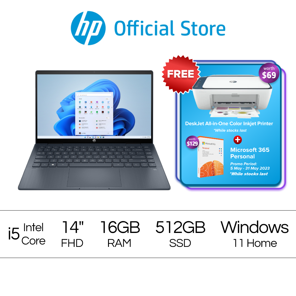 Pav x360 Laptop 14-ek1013TU - 13th Gen Intel Core i5 - 16 GB RAM - 512 GB SSD - 14 - FHD - Windows 11 - Intel® UHD Graphics - McAfee LiveSafe