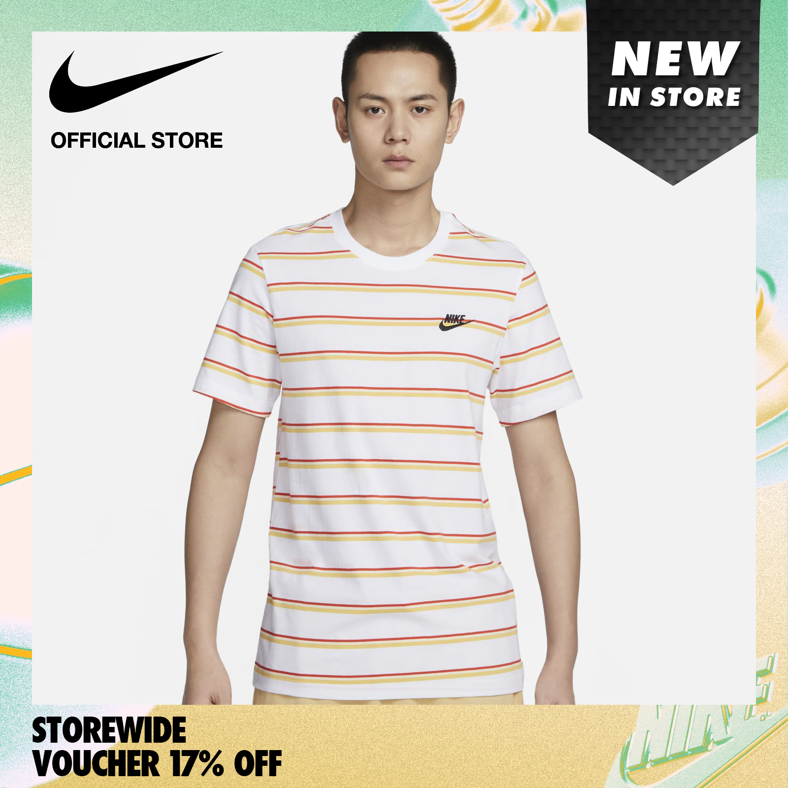 Nike Men's Sportswear Club Stripe T-Shirt - White