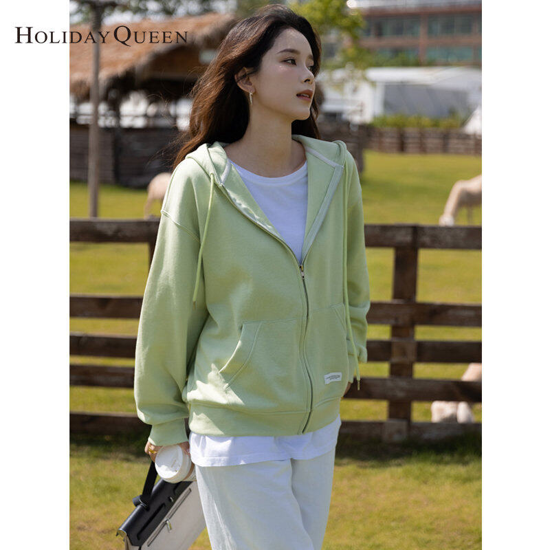 HolidayQueen Korean Women's Hooded Sweater Student Design All-match Loose Cardigan Small Jacket Ins Free Shipping HQ1784
